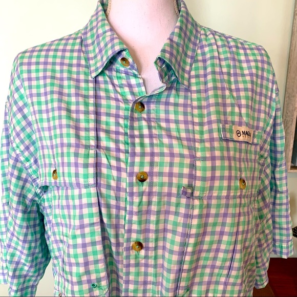 🏷️Men’s Magellan Outdoors Fish Gear MagWick Plaid Vented Shirt Large L - Picture 2 of 8